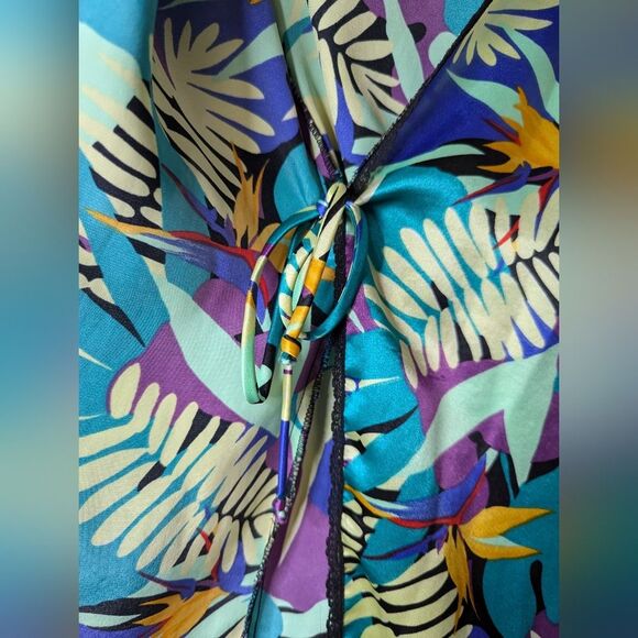 Vintage Vanity Fair satin kimono robe tropical birds of paradise - Picture 6 of 11